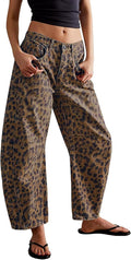 Kedera Women's Baggy Barrel Jeans: Trendy Leopard Print Style