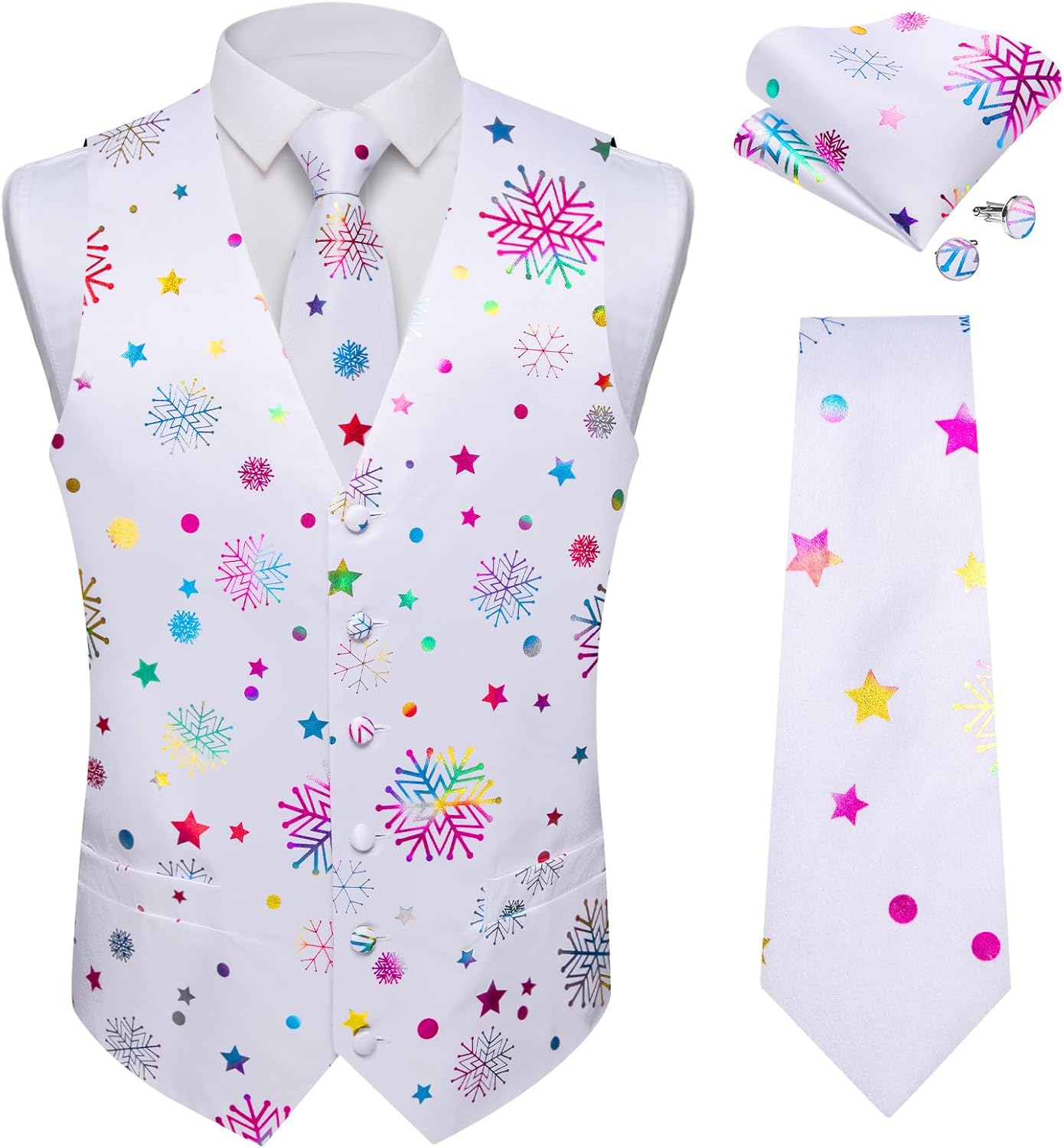 DiBanGu Christmas Men's Suit Vest and Tie Set for Festive Style