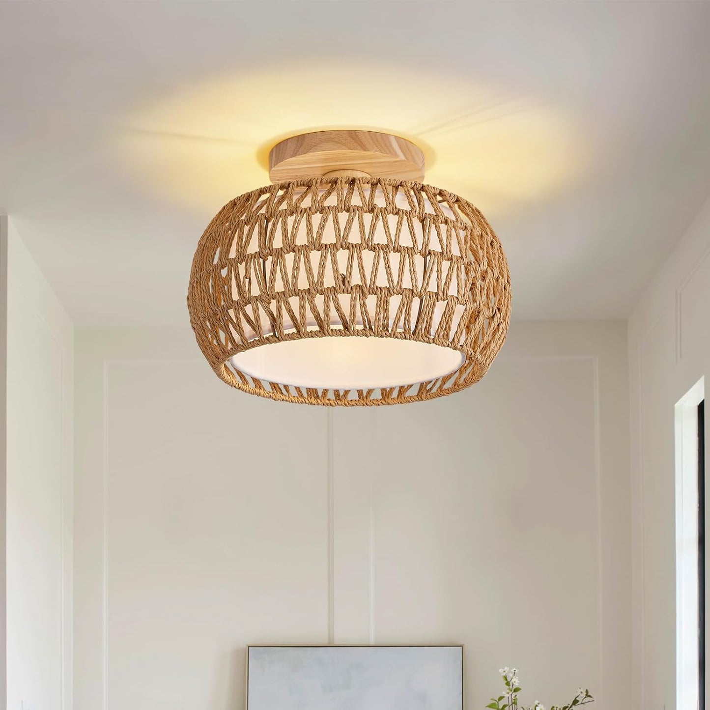 Rattan Ceiling Light Fixture for Boho Style Home Decor