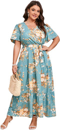 Plus Size V Neck Wrap Maxi Dress - Flattering Summer Wrap Dress is