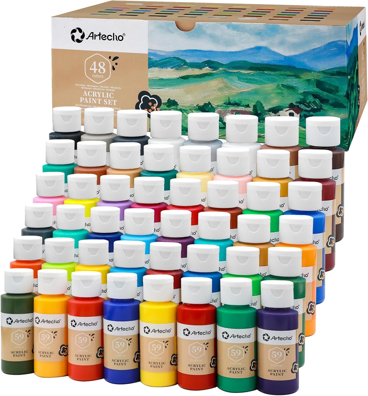 Artecho Acrylic Paint Set with 48 Colors for All Artists