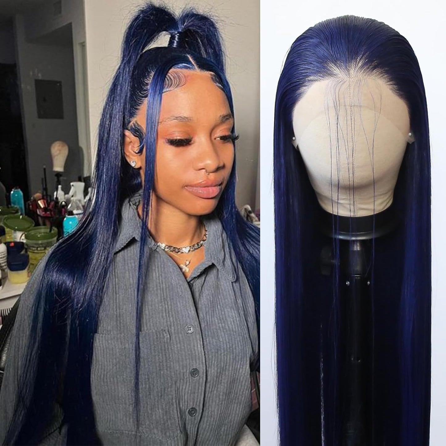 Navy Blue Lace Front Wig for Natural Look and Versatile Styling