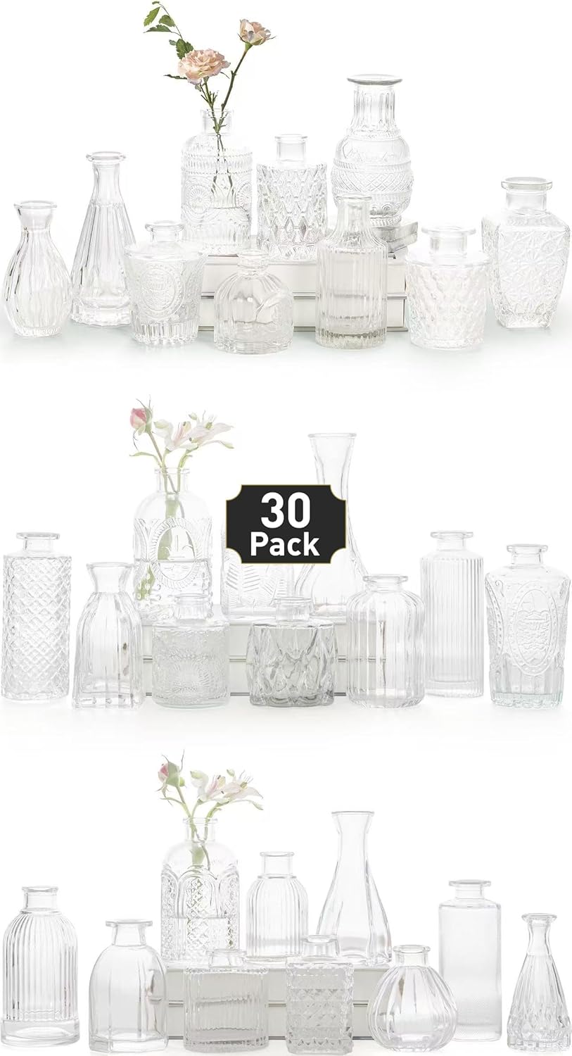Glass Bud Vase Set of 30 - Perfect for Rustic Wedding Decor
