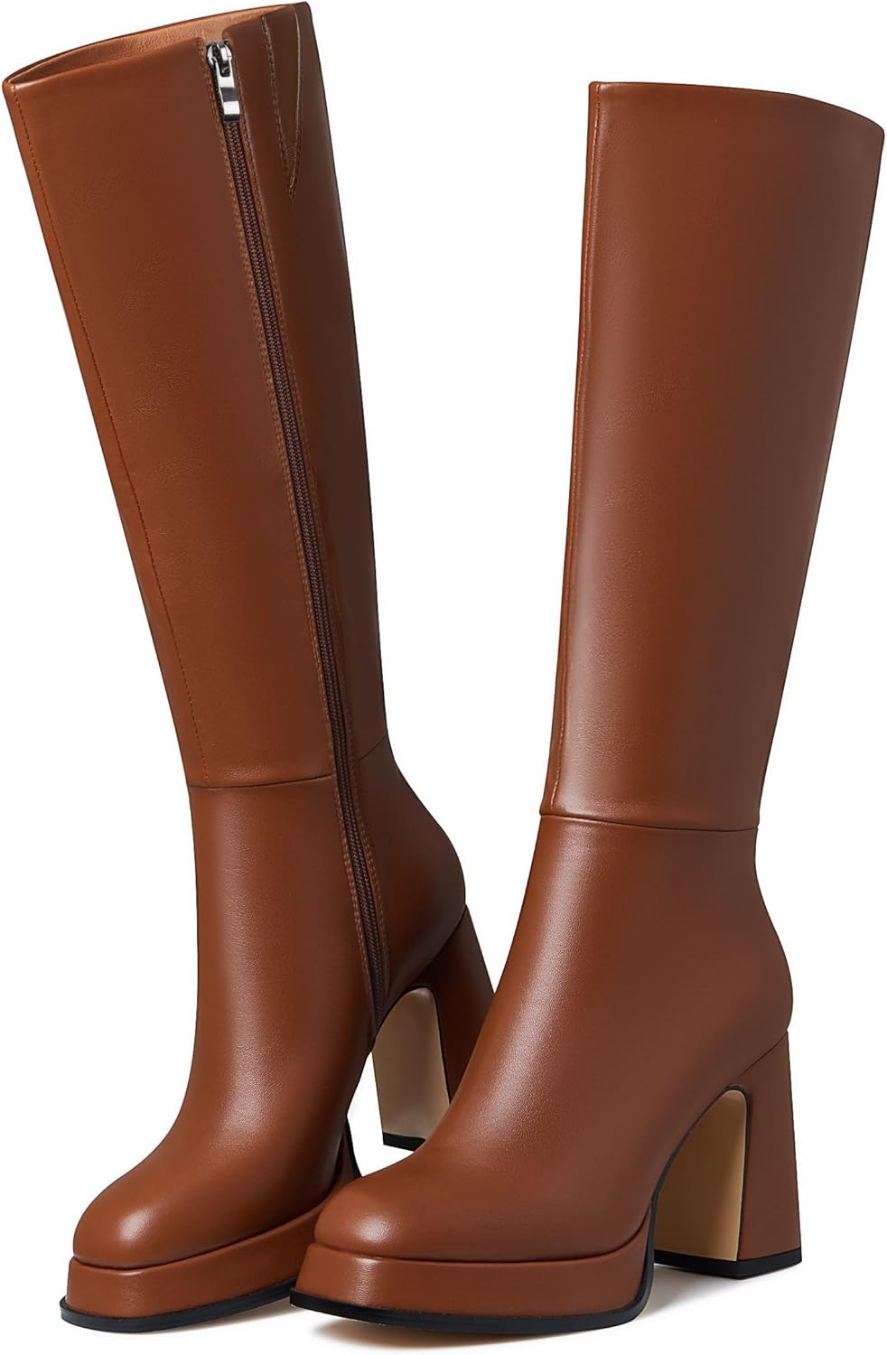 Knee High Boots Platform Leather Chunky Heel for Women 2025