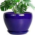 Ceramic Planter 10 Inch Blue - Indoor Pot with Drainage Hole