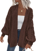 Cable Knit Open Front Lantern Sleeve Cardigan - Cozy Oversized Fit