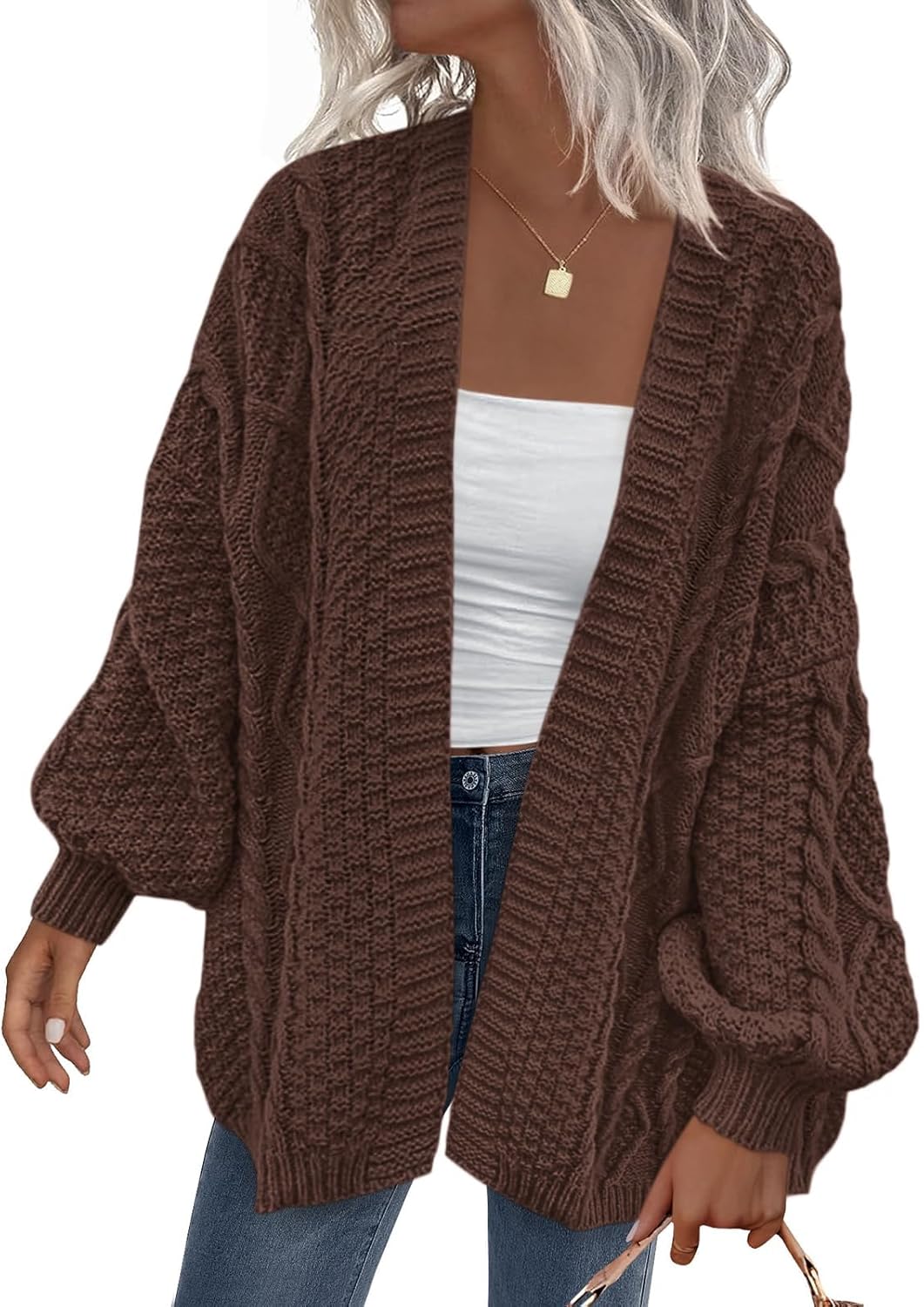PRETTYGARDEN Women's Cable Knit Open Front Cardigan Sweater
