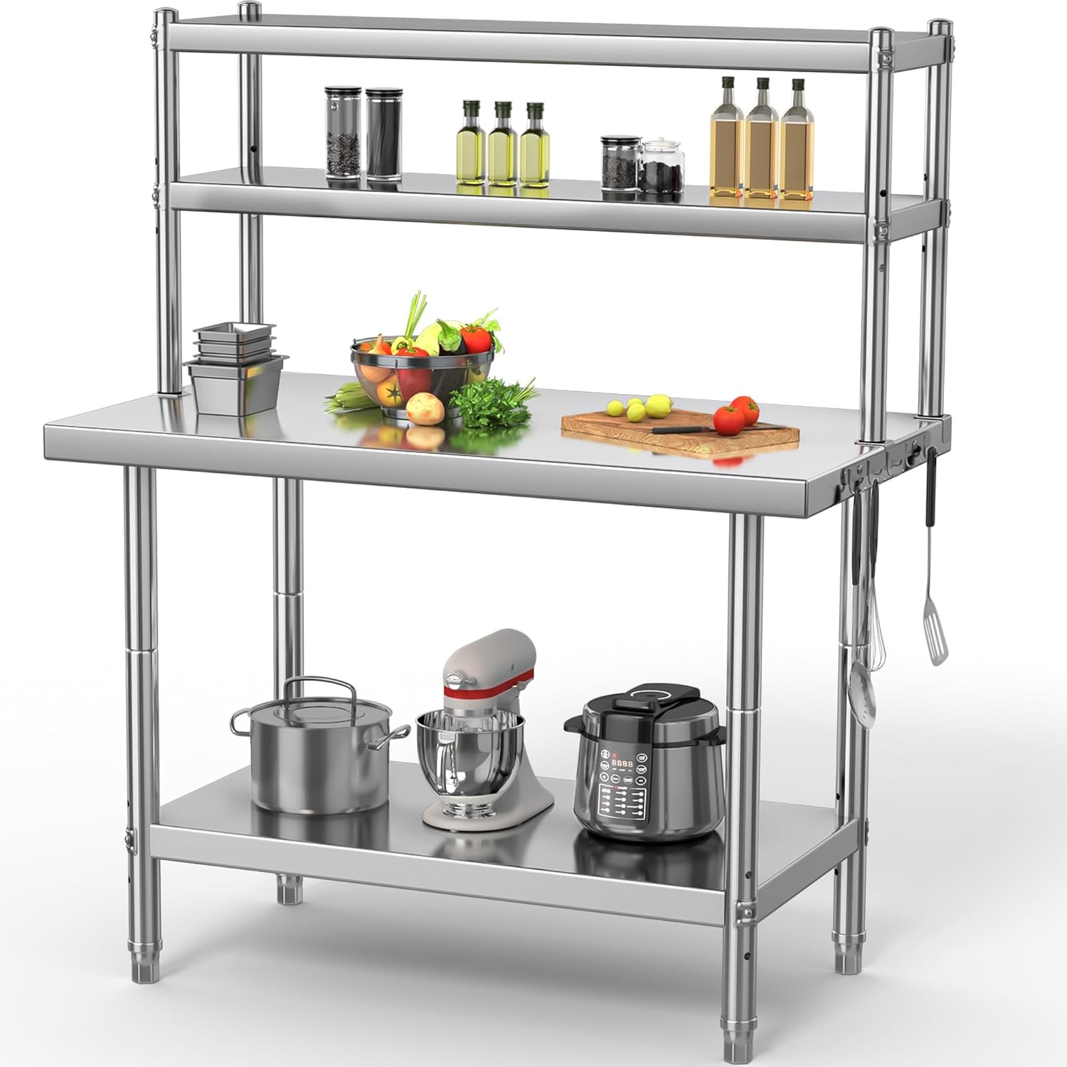 YITAHOME Stainless Steel Table with Overshelves for Versatile Use