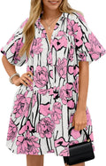 Wenrine Women's Summer Button Down Shirt Dress - Lightweight Floral is