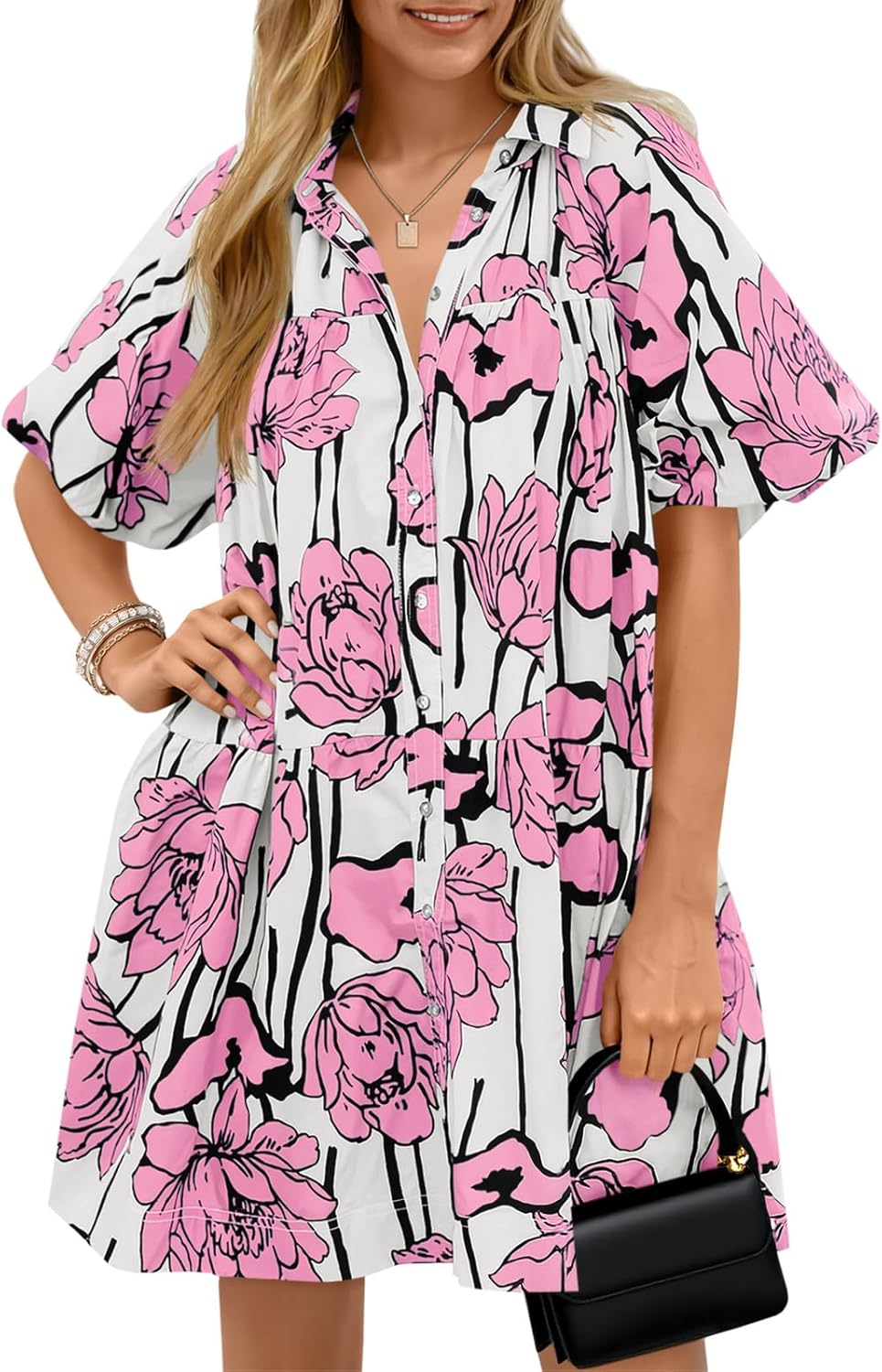 Wenrine Women's Summer Button Down Shirt Dress for Beach Fun