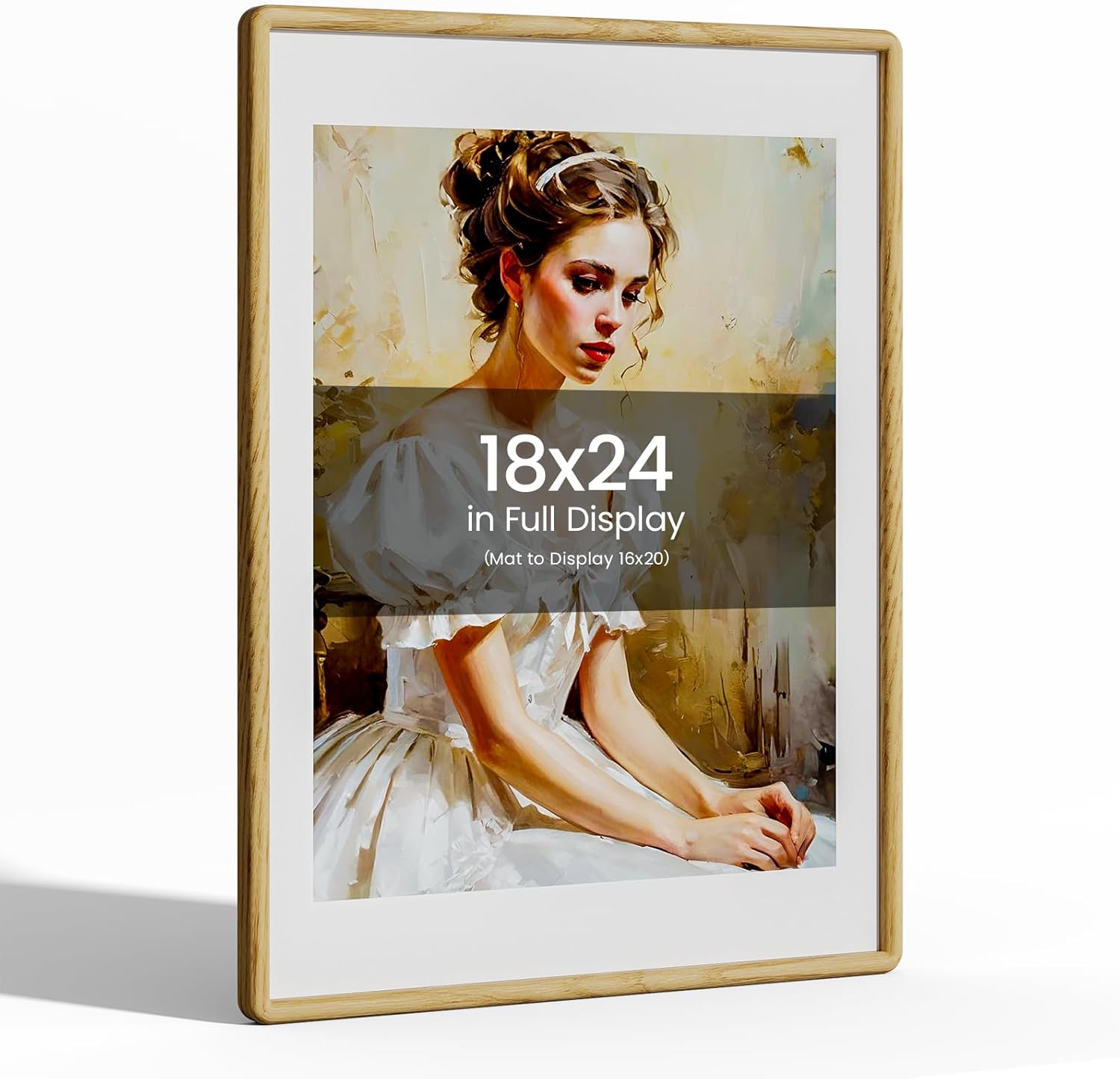 18x24 Picture Frame Natural Oak Wood with Real Tempered Glass