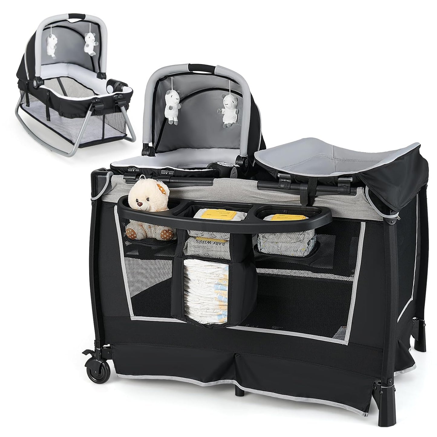 HONEY JOY Pack and Play: 5 in 1 Portable Infant Playpen