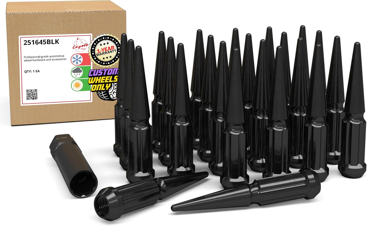 24 Pcs M12x1.5 Spike Spline Lug Nuts for Chevy & Ford Trucks