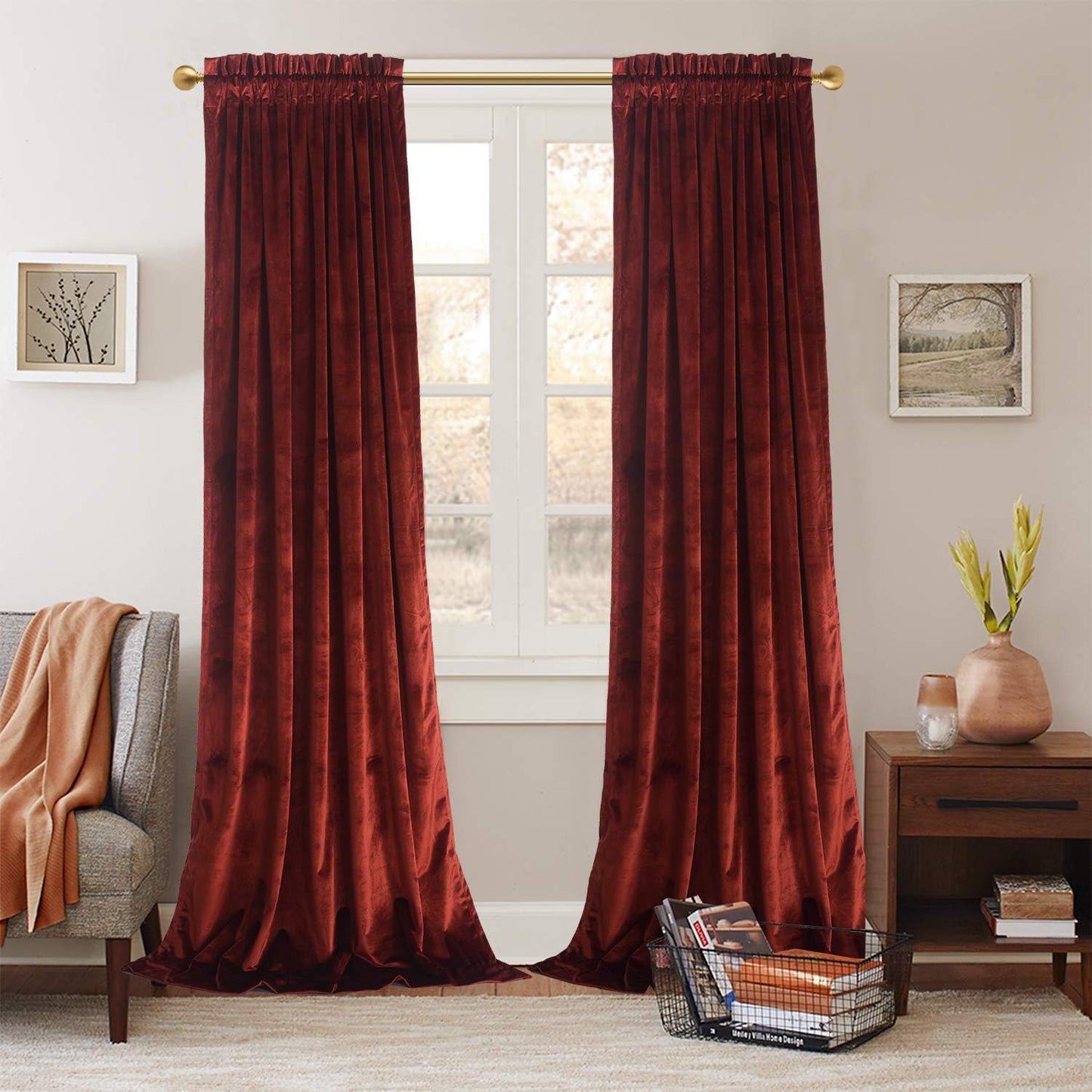 Luxurious Rust Red Velvet Curtains for Elegant Bedroom Decor