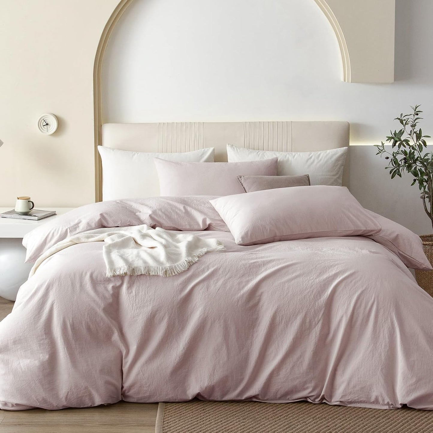 JIYUAN 100% Washed Cotton Duvet Cover Set for Full Beds
