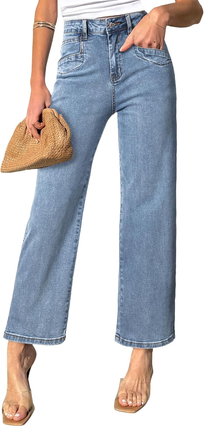 Wide Leg Jeans for Women - High Waisted Stretchy Ankle Denim