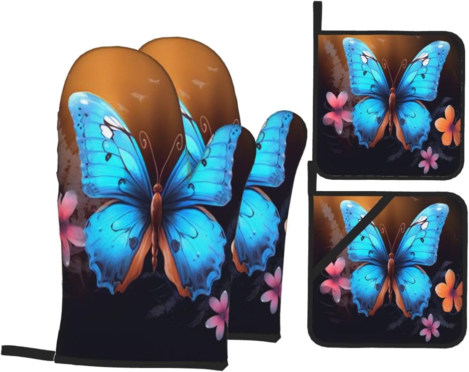Cute Butterfly Oven Mitts Set - Heat-Resistant Kitchen Gloves
