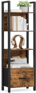 5-Tier Bookshelf with Drawer - Industrial Rustic Bookcase for Home