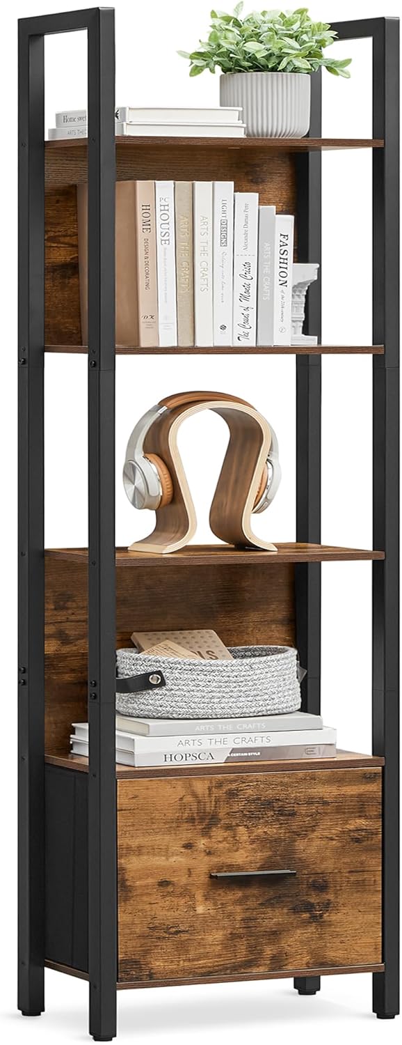 VASAGLE 5-Tier Bookshelf with Drawer for Home Office and Living Room