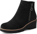 mysoft Women's Ankle Boots Zipper Wedge Booties Lug Sole - Comfortable