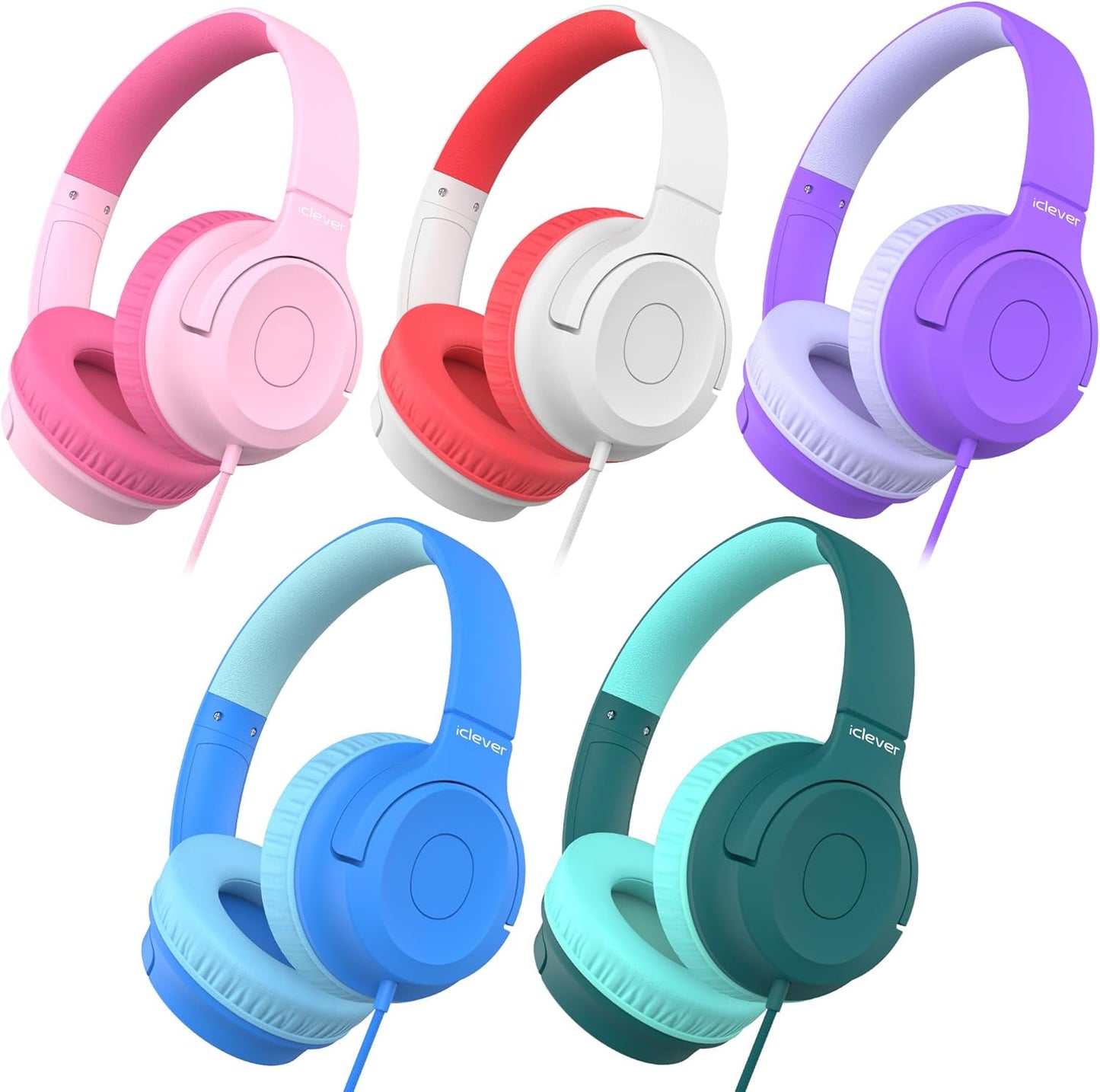 iClever Upgraded Kids Headphones for School Bulk 5Pack