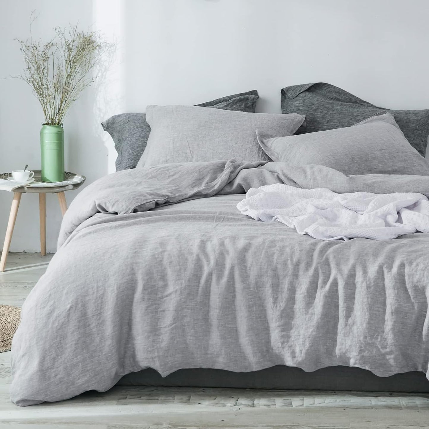 PHF 100% French Linen Duvet Cover Set King for All Seasons