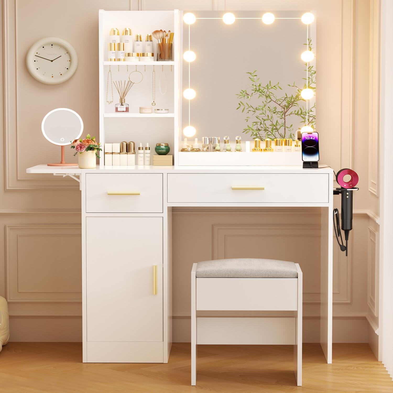 Glamorous 43in Vanity Desk with Mirror and RGB Lighting