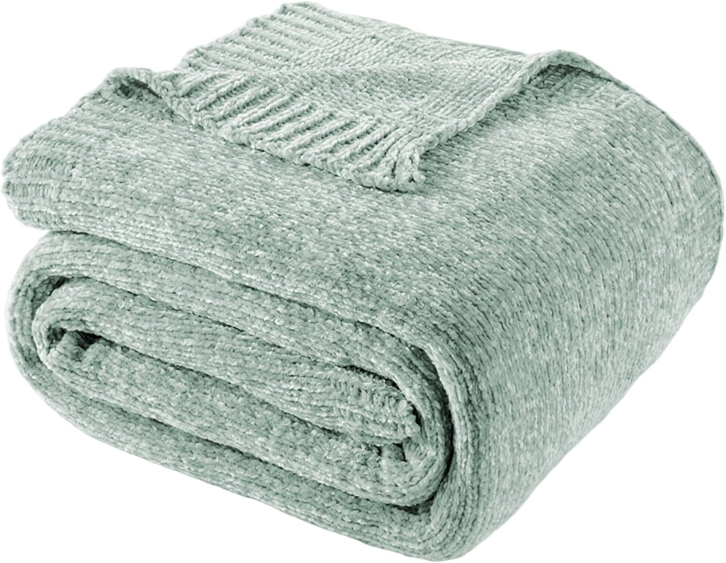Sage Green Chenille Throw Blanket for Cozy Home Decor