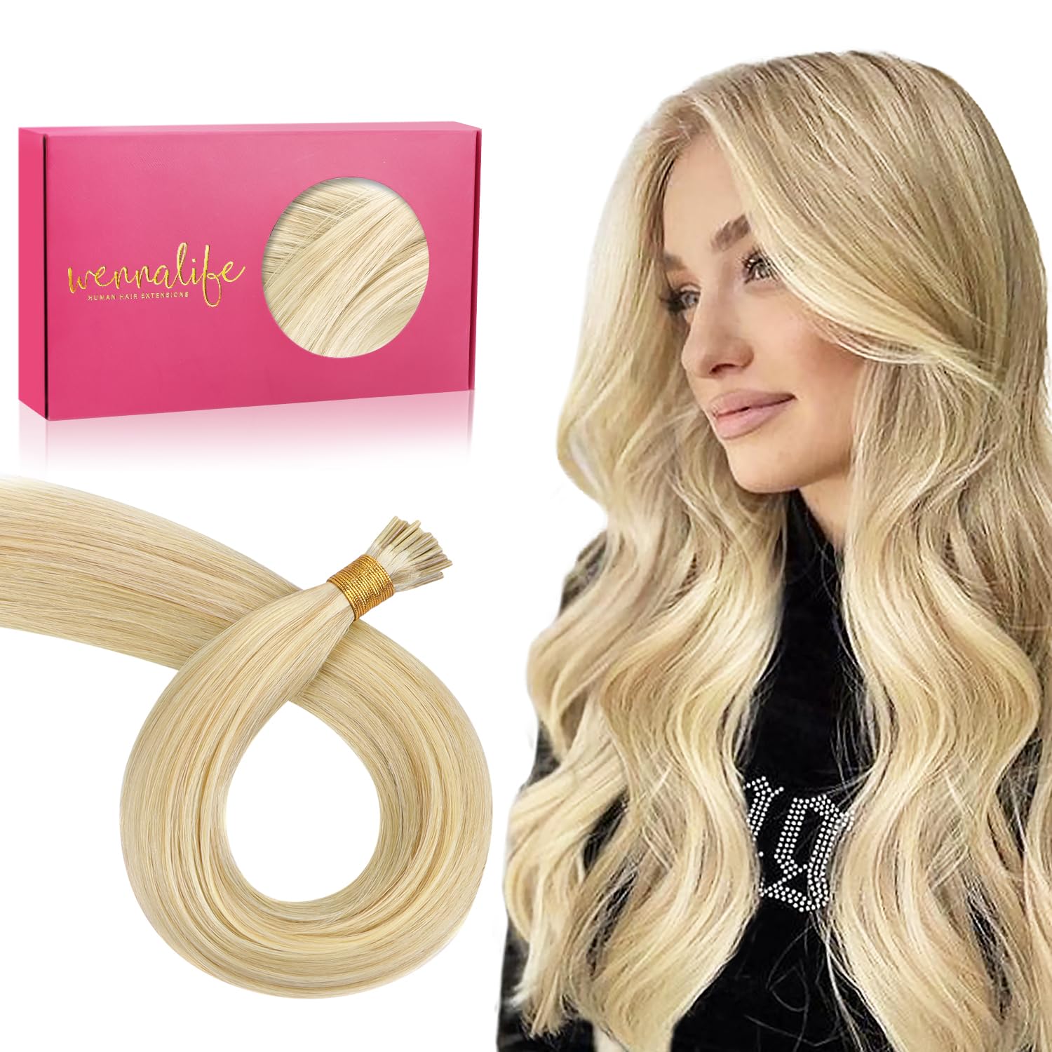 WENNALIFE I Tip Hair Extensions 24 Inch Light Blonde Highlights