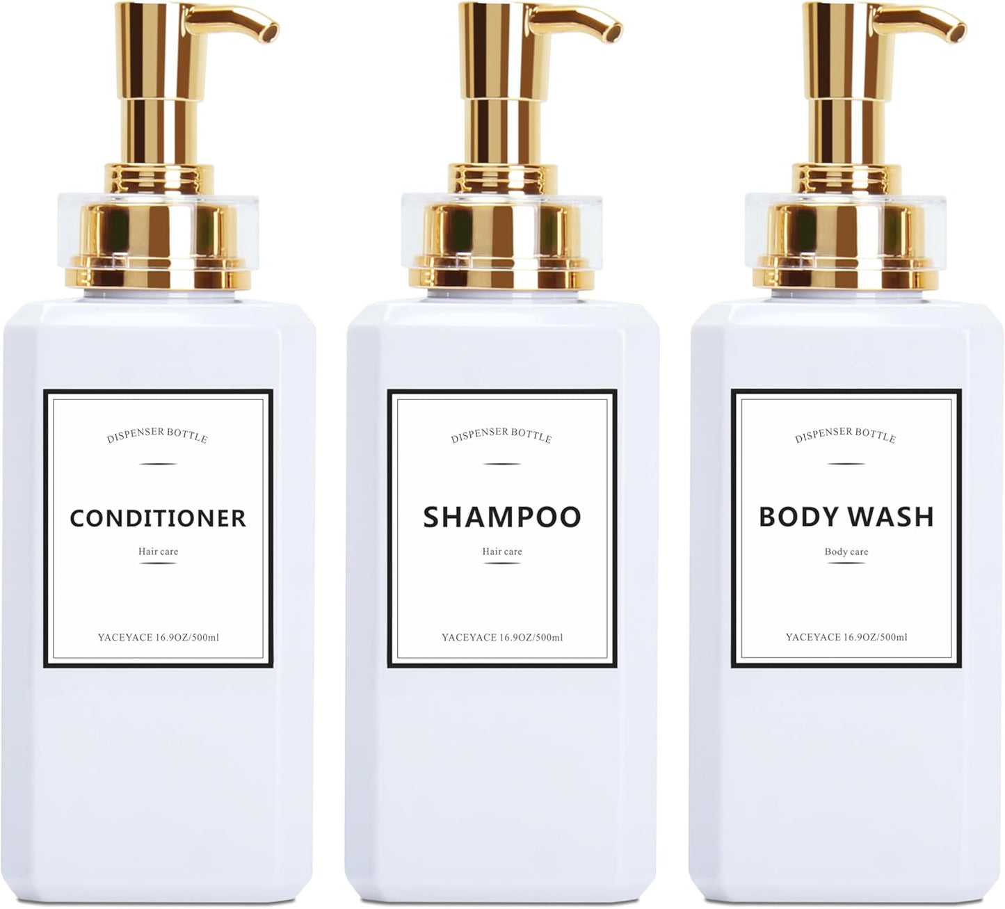 Gold Pump Shampoo Dispenser Set - Elegant 16.9oz Bottles