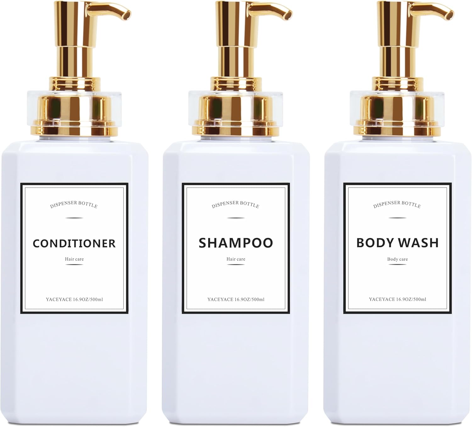Gold Pump Shampoo Dispenser Set - Elegant 16.9oz Bottles