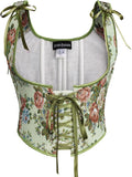 Women Renaissance Underbust Corset Top Floral Lace-up - Easy Zip On
