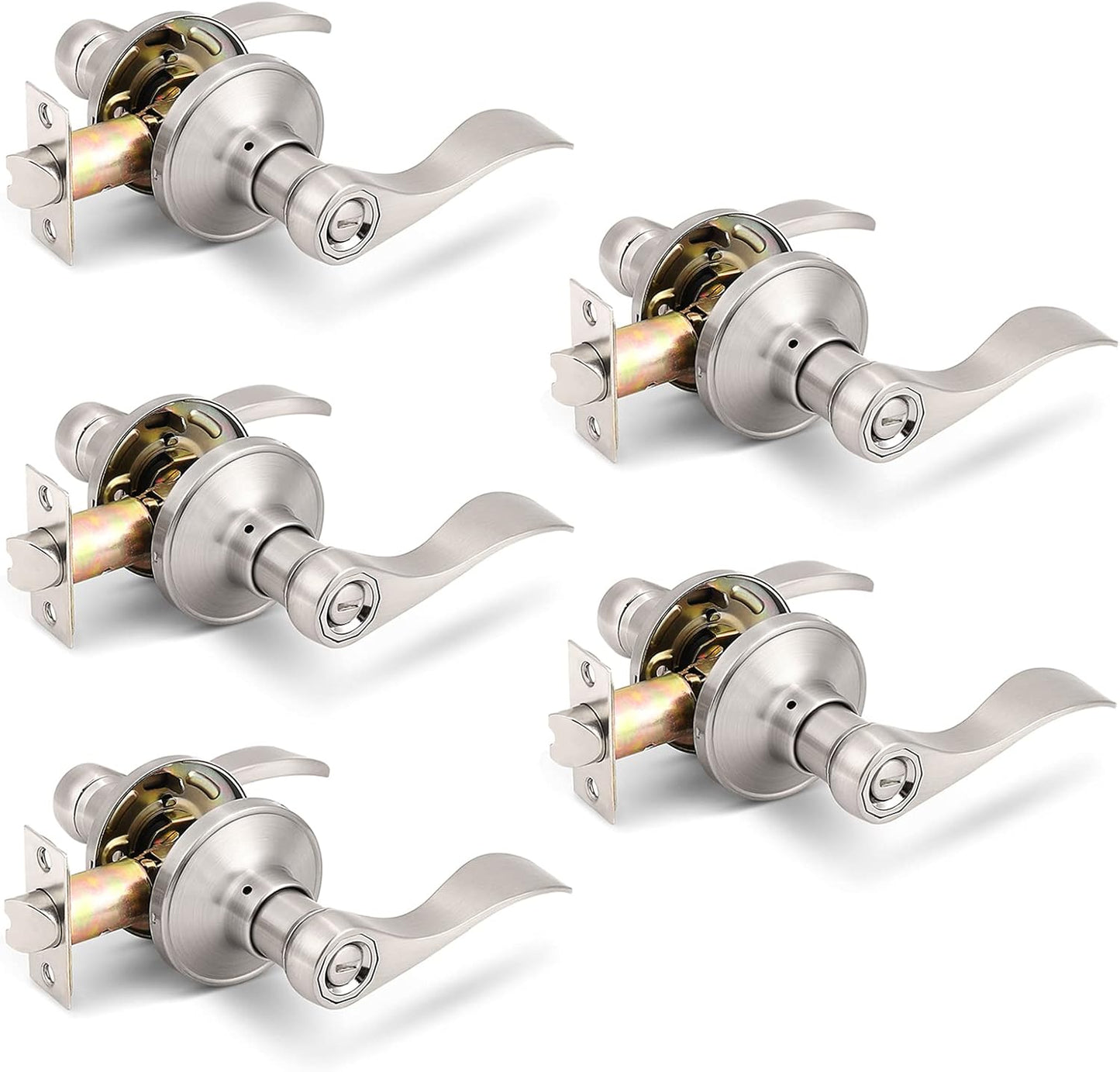 Gobrico 5 Pack Satin Nickel Door Handles for Privacy Needs