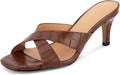 Women's Square Toe Kitten Heels Mules - 2.5in Cross Strap Comfort