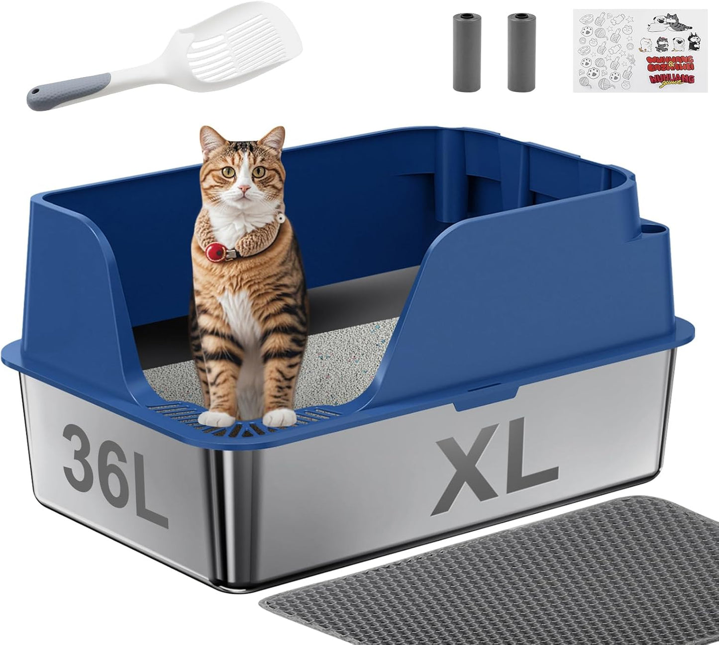 Non-stick Stainless Steel Litter Box for Large Cats & Multi-Cats