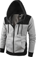 Men's Full Zip Fleece Hoodie Color Block Slim Fit Lightweight