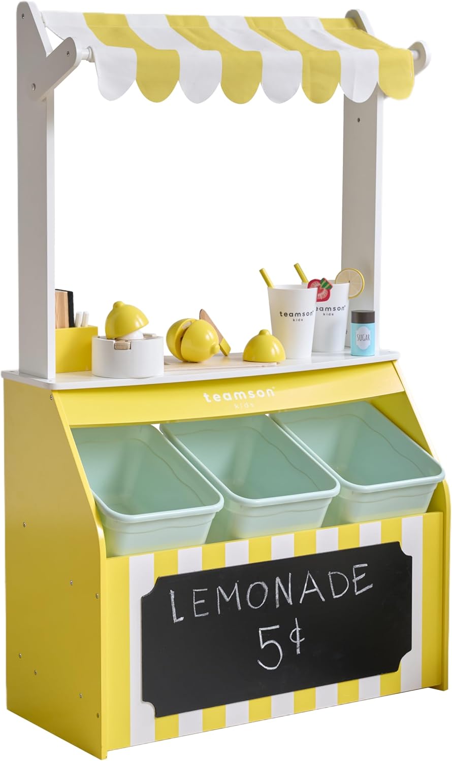 Teamson Kids Wooden Lemonade Stand for Toddlers with 18 Accessories