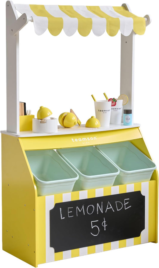 Teamson Kids Wooden Lemonade Stand for Toddlers with 18 Accessories