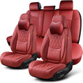 Wine Red Car Seat Covers Full Set - Breathable Leather, Front & Rear