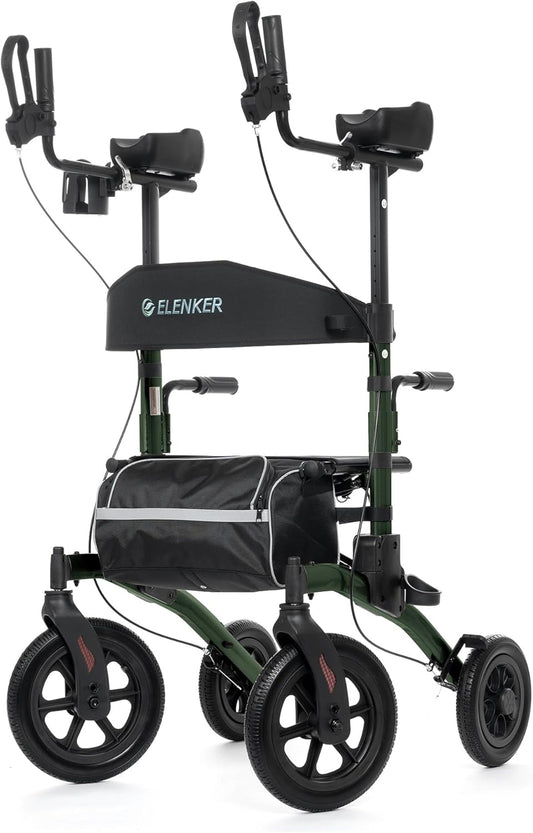 ELENKER All-Terrain Upright Rollator Walker for Seniors Comfort