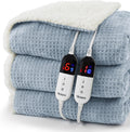 Heated Blanket Queen Waffle Haze Blue - Dual Controllers, Sherpa