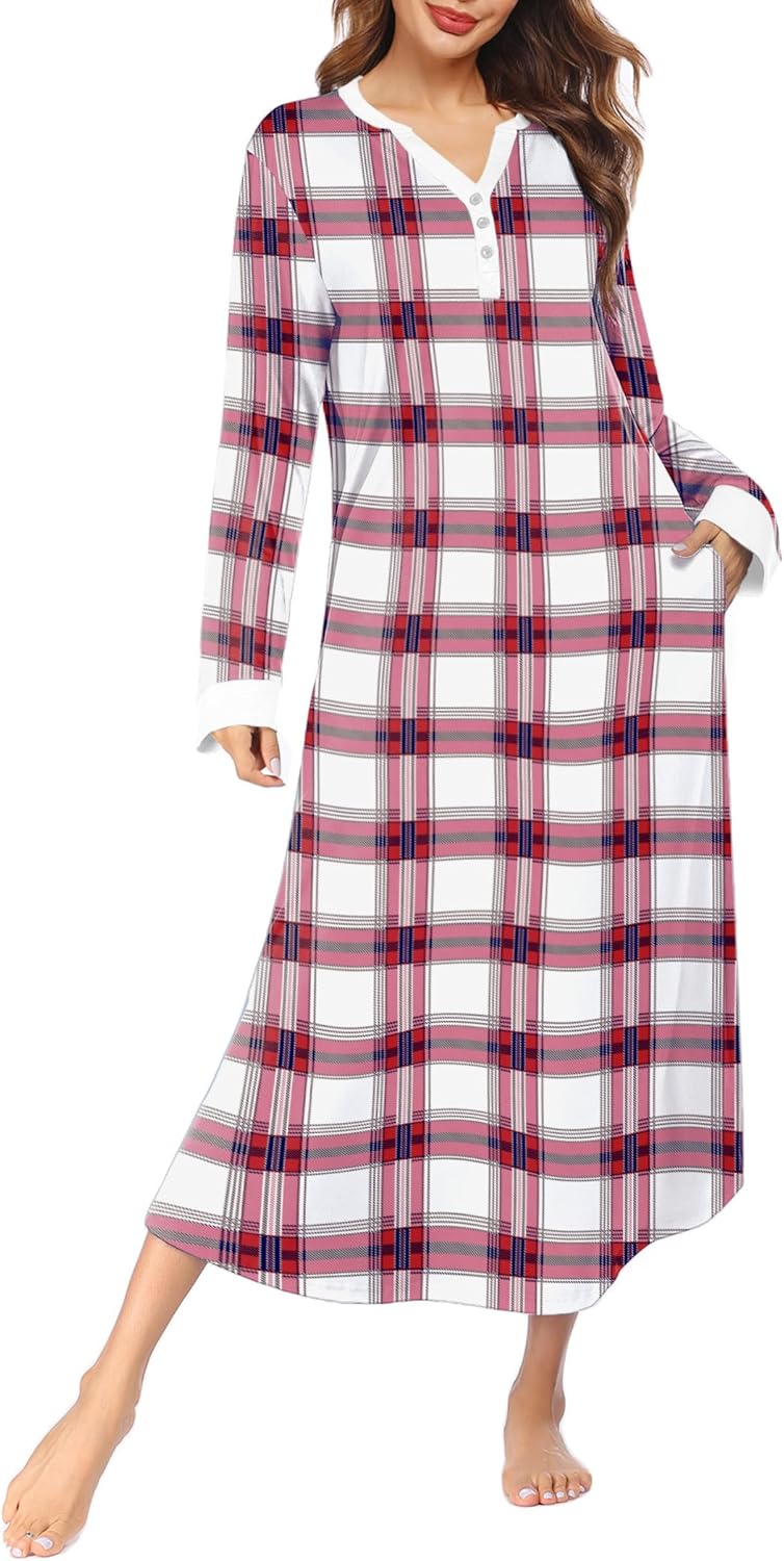 Ekouaer Womens Nightgown Long Loungewear with Pockets for Comfort