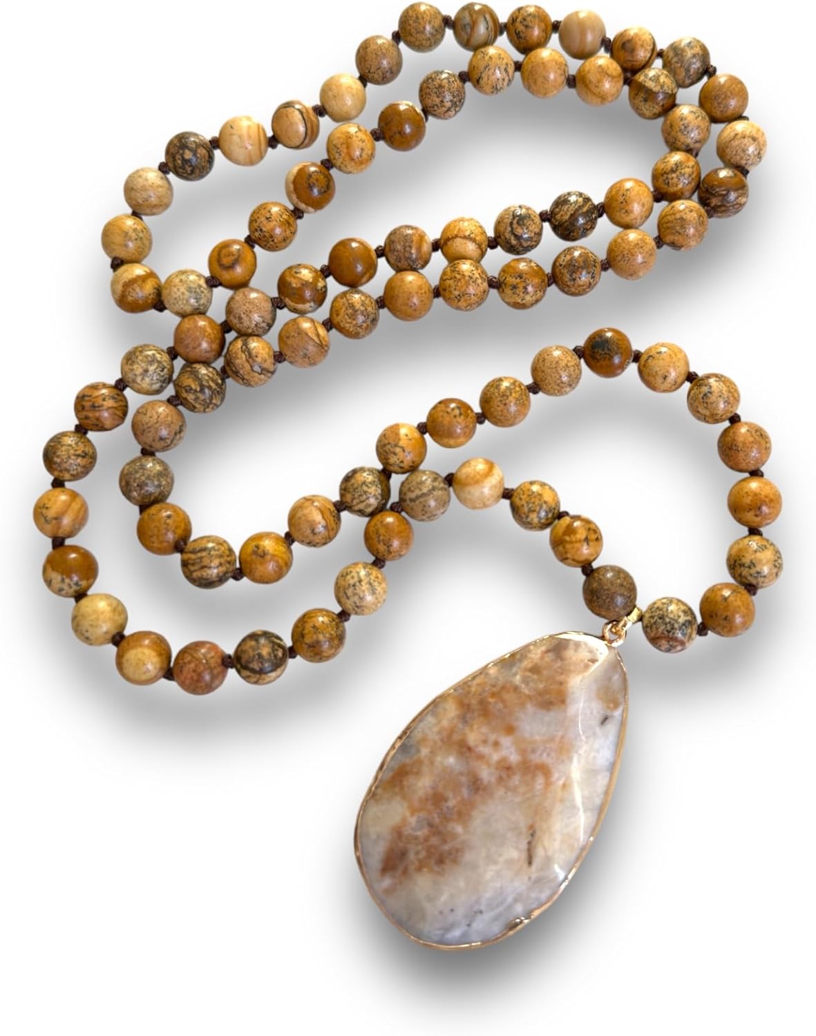 Long Genuine Stone Beads Pendant Necklace for Women - Handmade