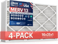 16x25x1 MERV 13 Air Filter 4-Pack - Electrostatic HVAC Protection