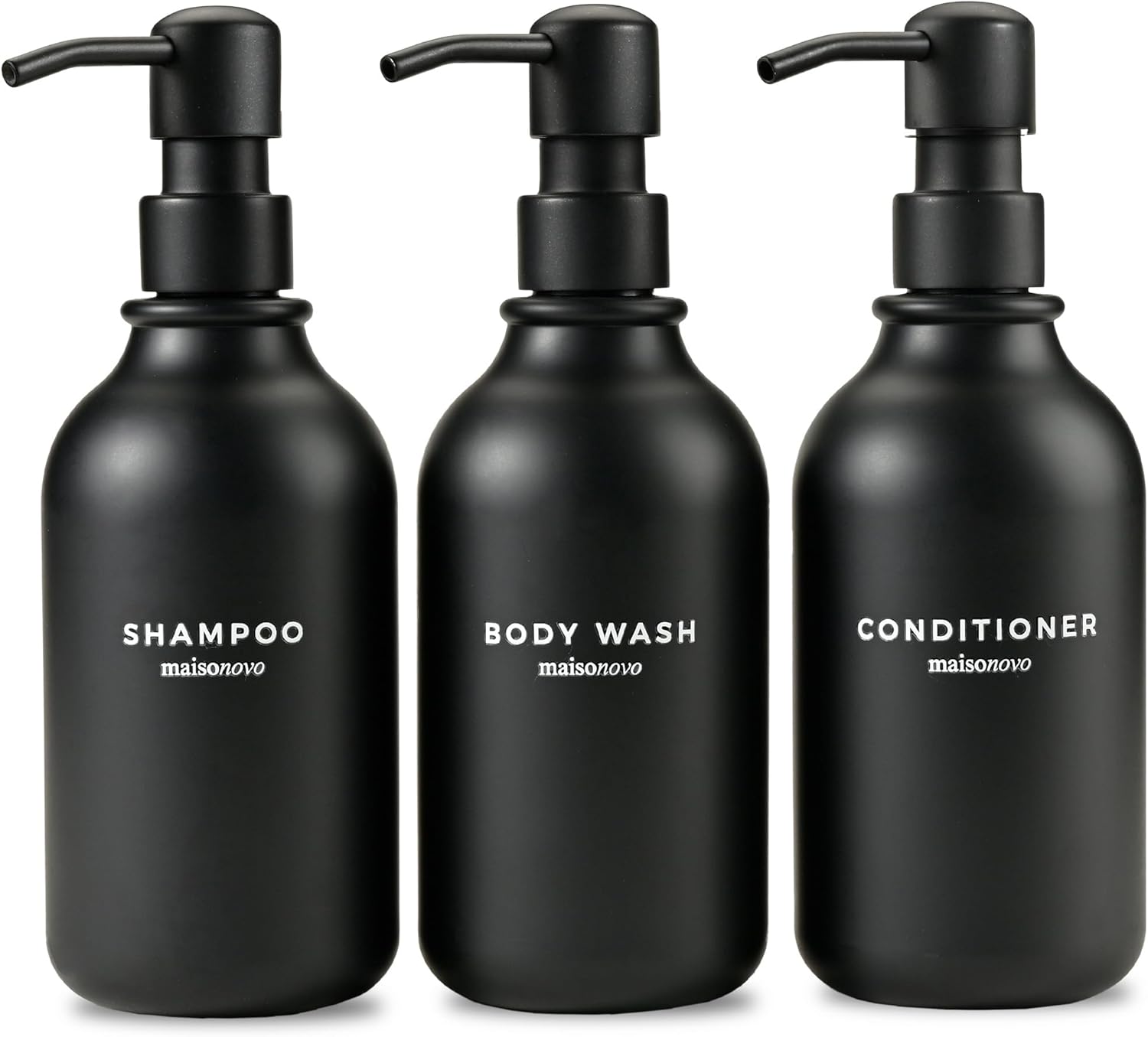 MAISONOVO Refillable Shampoo Set | 16.9 oz x3 - Black Pump Bottles