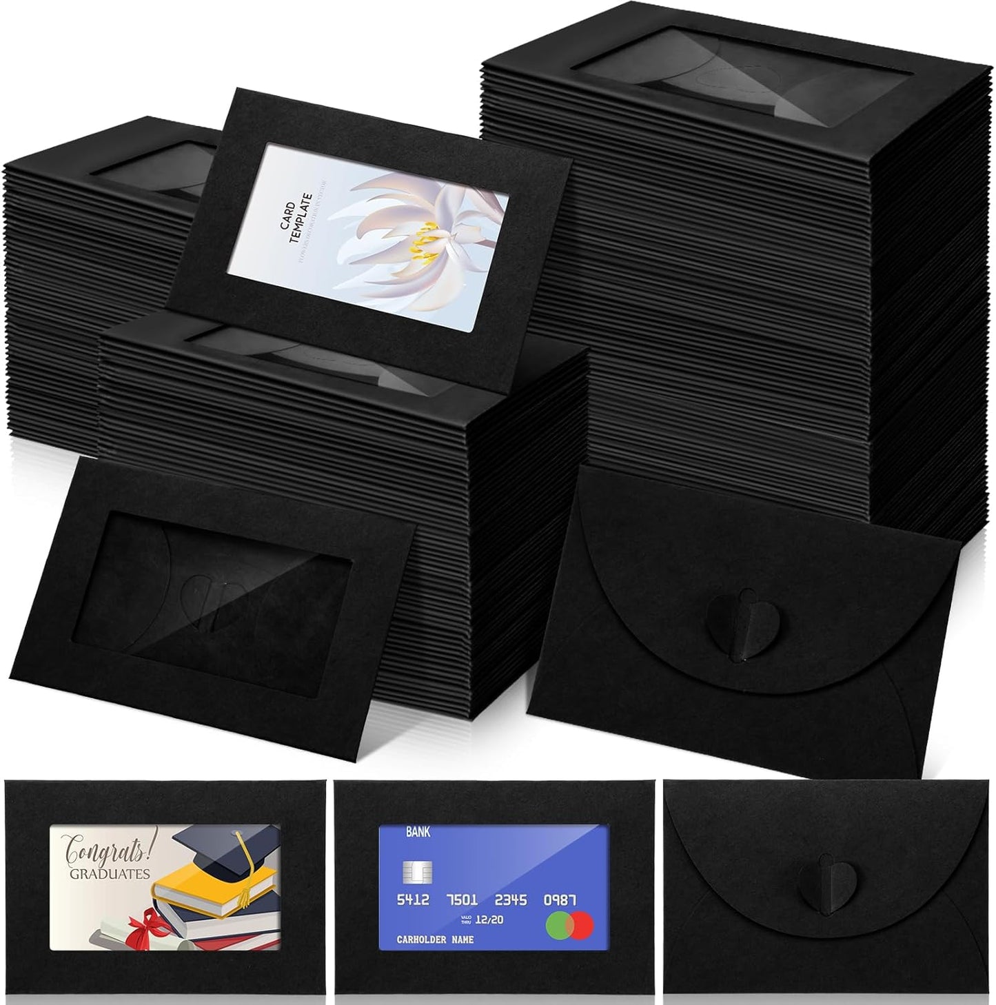 Uiifan 300 Pcs Window Gift Card Envelopes with Heart Clasp