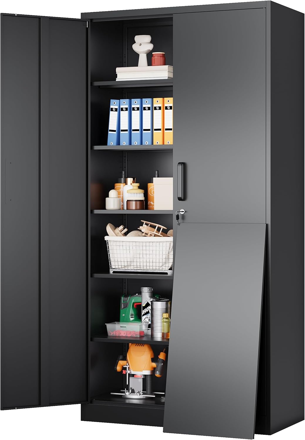 SISESOL Wide Deep Metal Storage Cabinet with Lock and Shelves