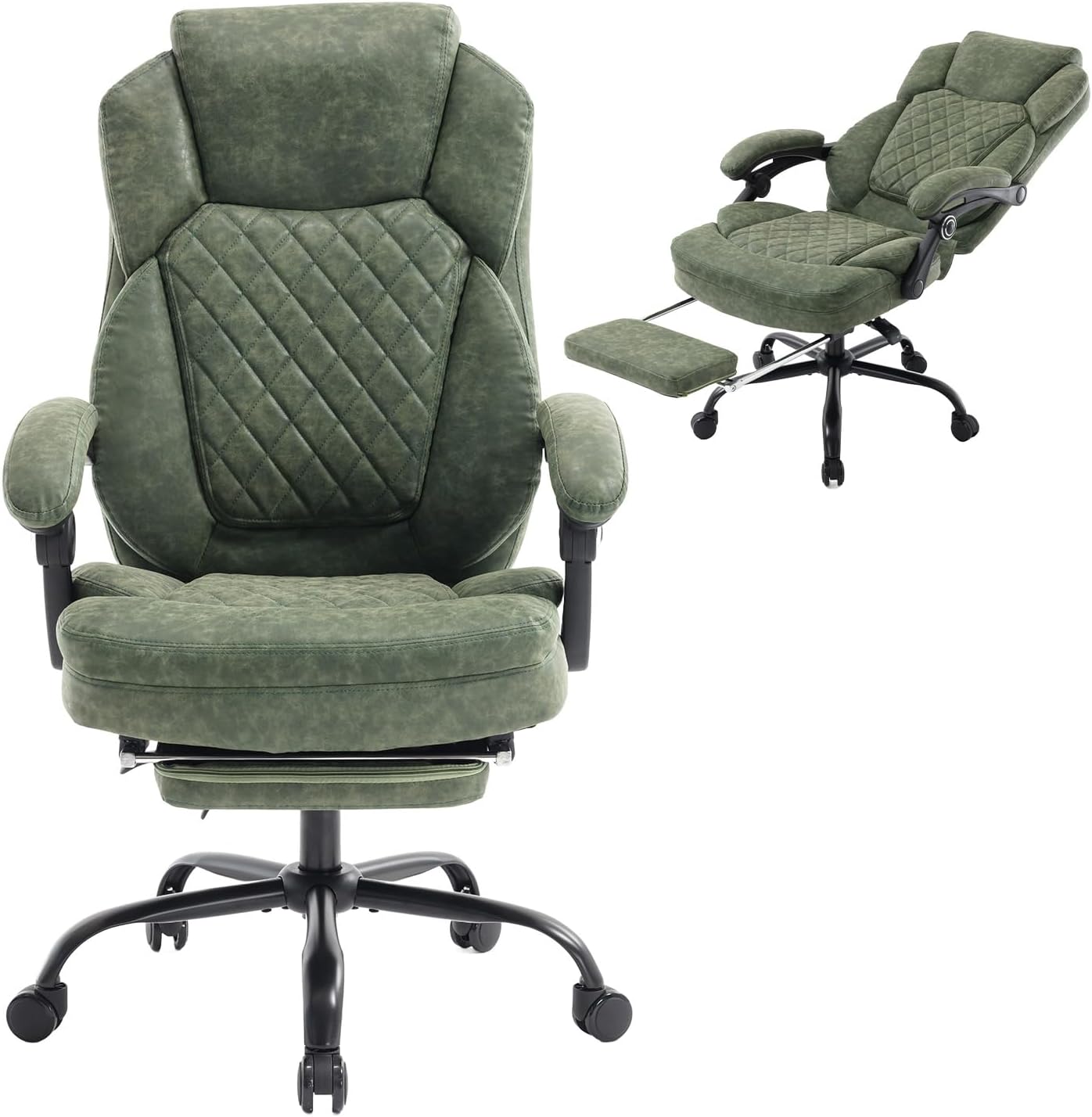 400lbs Green Reclining Office Desk Chair with Foot Rest for Comfort