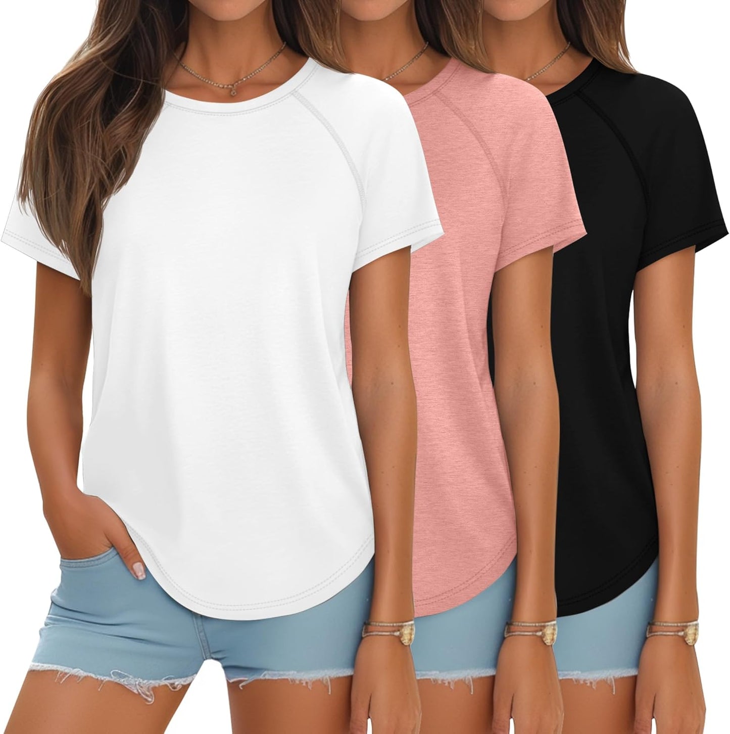 Ficerd 3 Pcs Women Short Sleeve Shirts for Summer Style