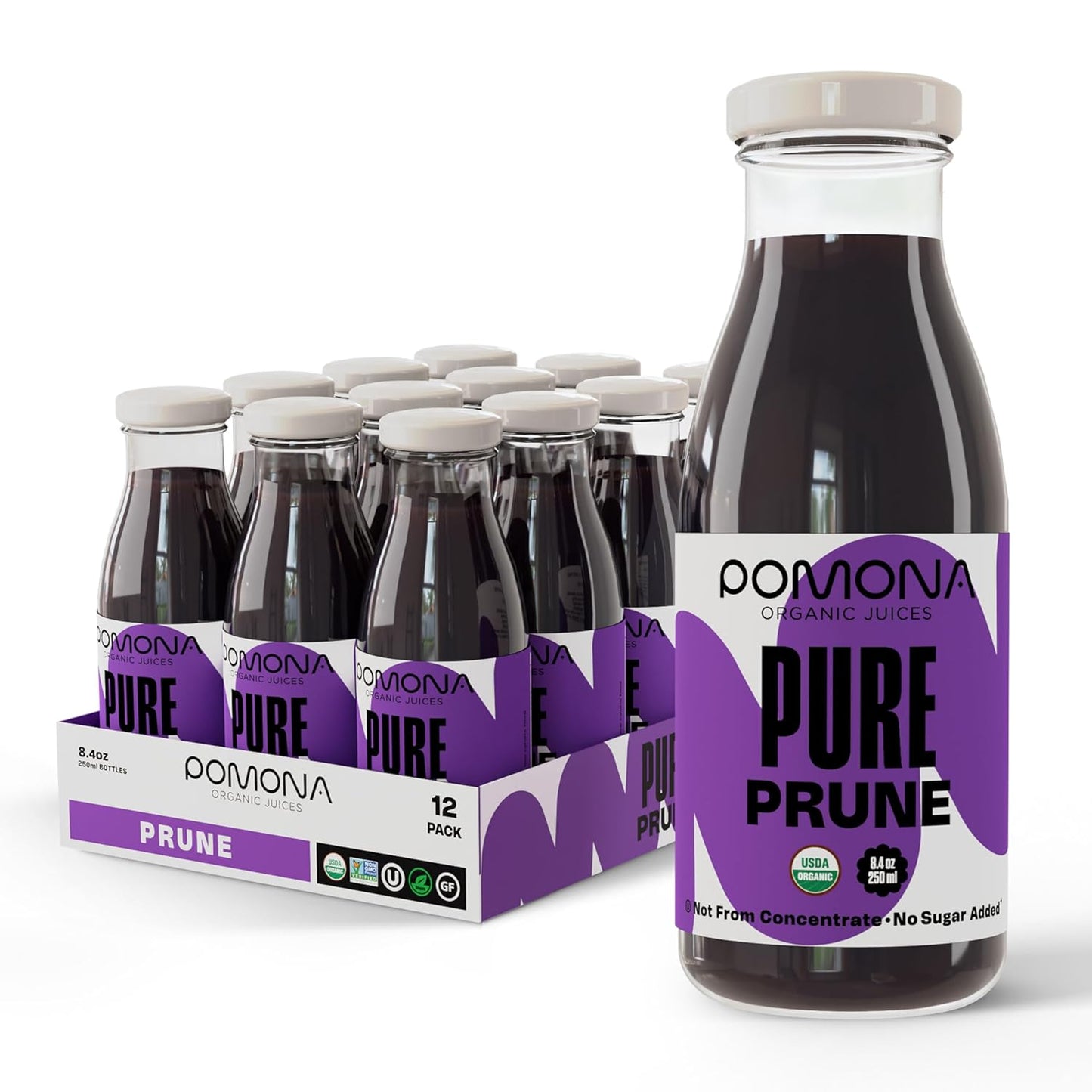 Pure Prune Juice - Organic, Cold Pressed, Non-GMO, 12 Pack
